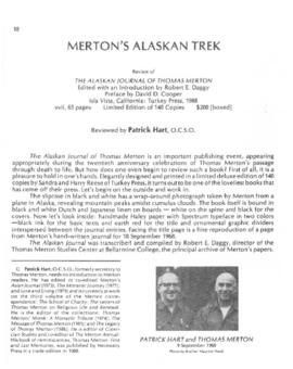 Review [SEASONAL] of Alaskan Journal of Thomas Merton.. in Merton Seasonal 13:3 (Summer 1988):...