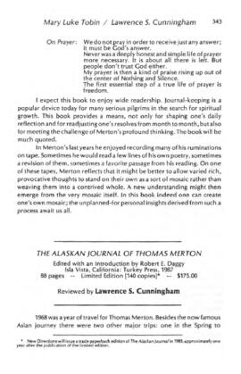 Review [ANNUAL] of Alaskan Journal of Thomas Merton.. in Merton Annual 1: 343-347....