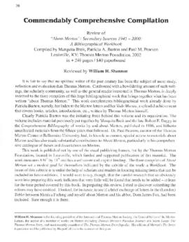 Review [SEASONAL] by (Shannon, William H.) of ‘About Merton’ – Secondary Sources 2000-2015.. in Merton Seasonal 28:1 (Spring 2003):...
