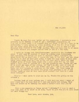 1968-02-22, TL[c] Bredenberg from Merton, 'Thanks so much for your letter and the magazines.  I appreciate your comments on the'