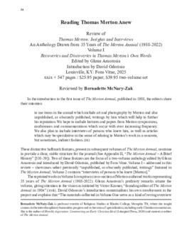 Review [SEASONAL] by Bernadette McNary-Zak of Vol. 1 of Thomas Merton: Insights and Interviews
