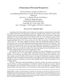 Review [SEASONAL] by Aaron K. Kerr of Vol. 2 of Thomas Merton: Insights and Interviews