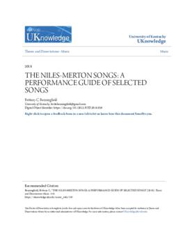 "The Niles-Merton Songs: A Performance Guide of Selected Songs." (Benningfield, Brittany C.: 2017)