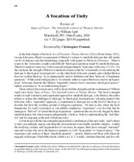 Review [SEASONAL] by (Pramuk, Christopher) of Signs of Peace.. in Merton Seasonal 32:1 (Spring 2007):...