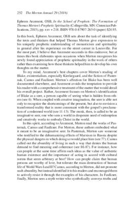 Review [ANNUAL] by (Bell, Ian) of In the School of Prophets: The Formation of Tho.. in Merton Annual 29: 252-254....